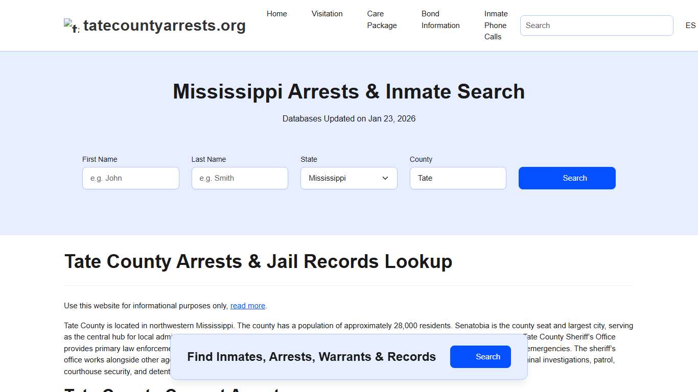 Tate County, MS Arrests, Warrants, Police Records Search