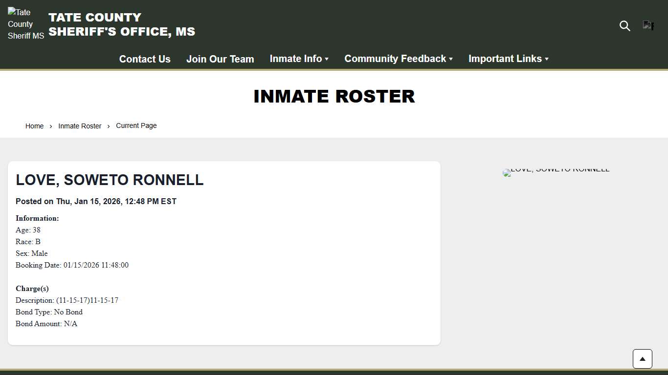 Inmate Roster Tate County Sheriff MS