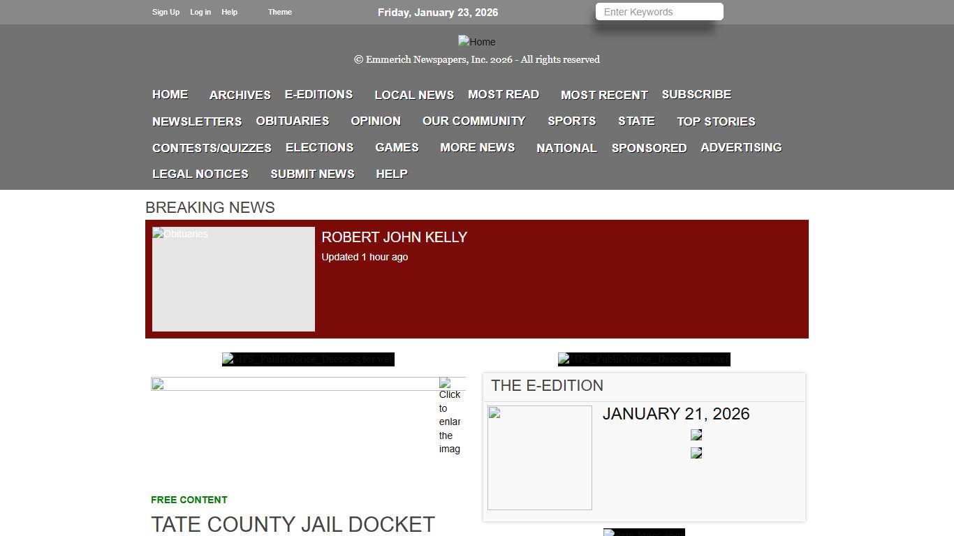 Tate County Jail docket Tate Record