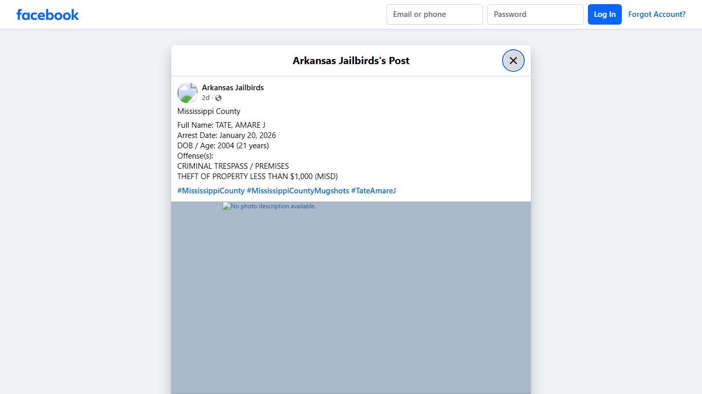 Mississippi County Full Name: TATE,... - Arkansas Jailbirds Facebook